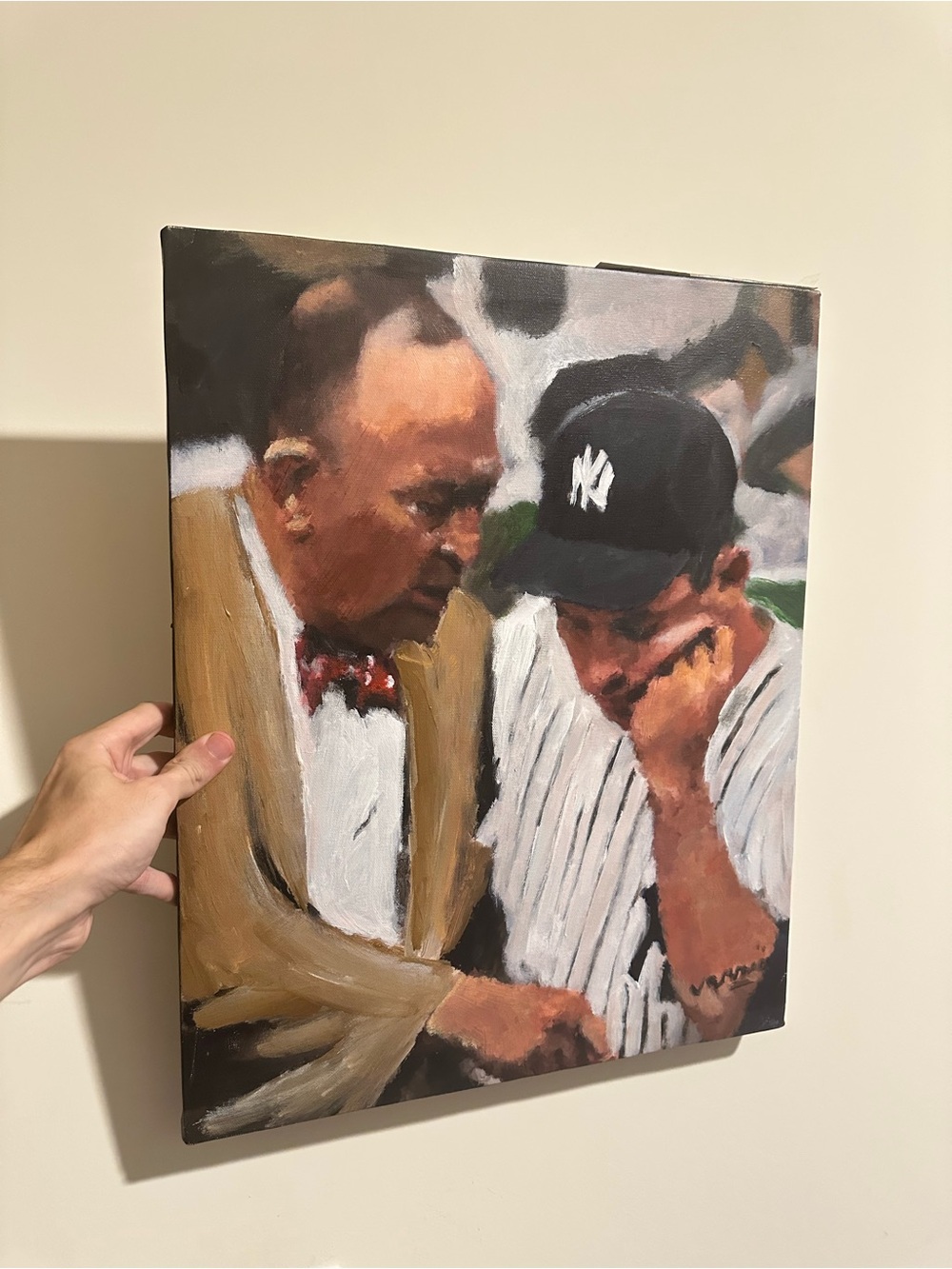 Ty Cobb mentoring Mickey Mantle Hand-Painted Baseball painting Art 16x20